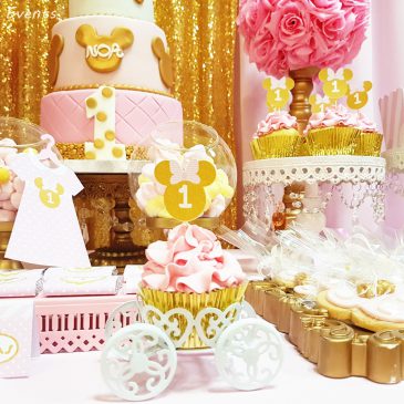 Cumpleaños Minnie rosa y oro