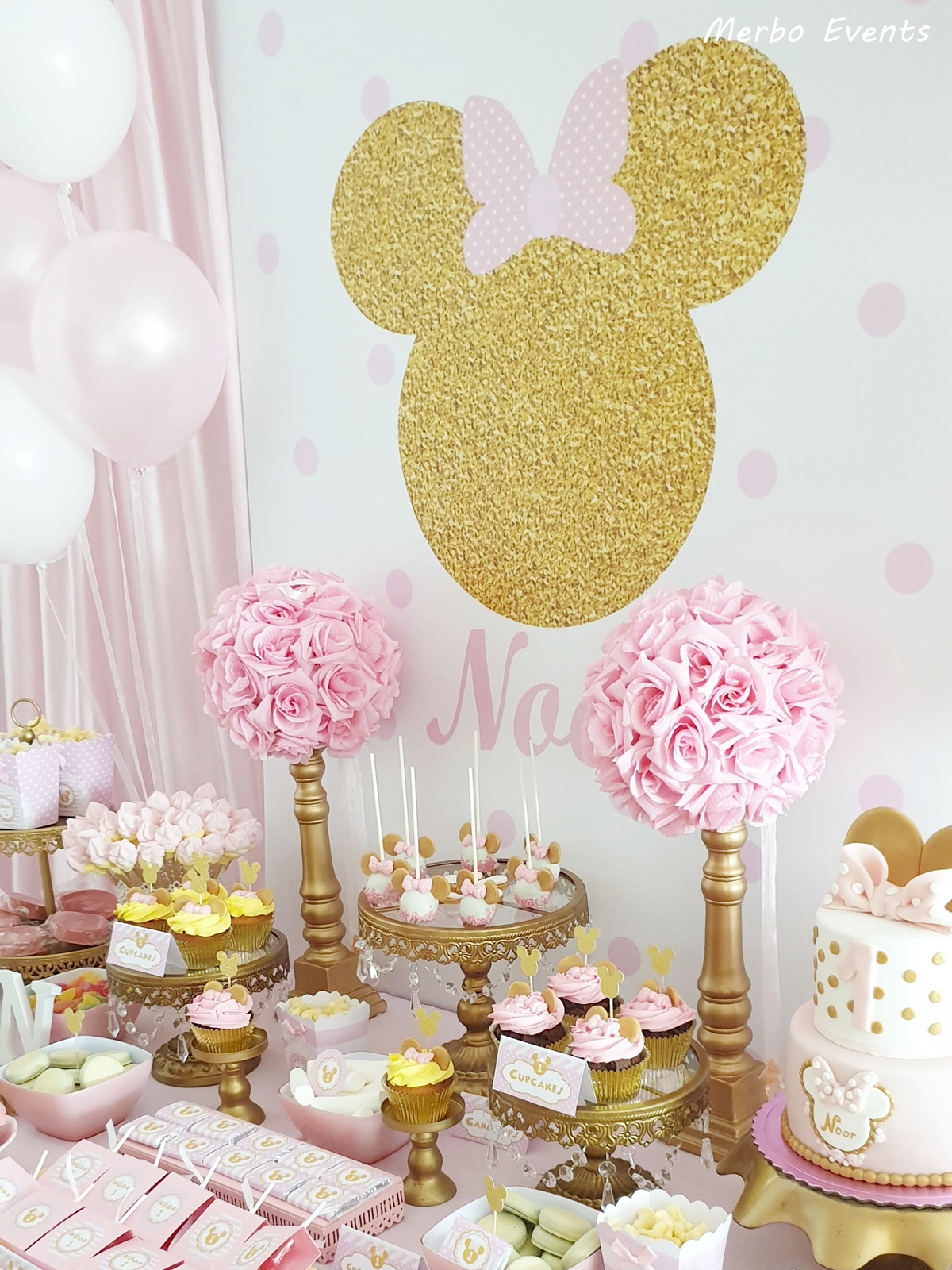 Cumpleaños Minnie Mouse Rosa y Oro – Merbo Events